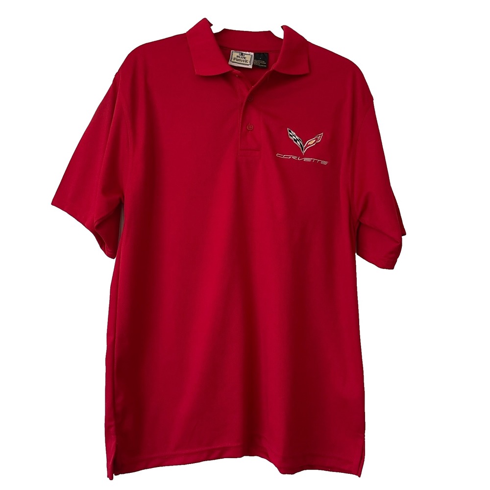 Corvette Golf Polo Shirt Mens Size L Red by Blue Pointe Vintage Sports Racer Car